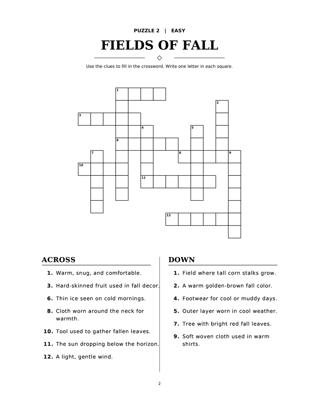 Cozy Autumn – Crossword Puzzle