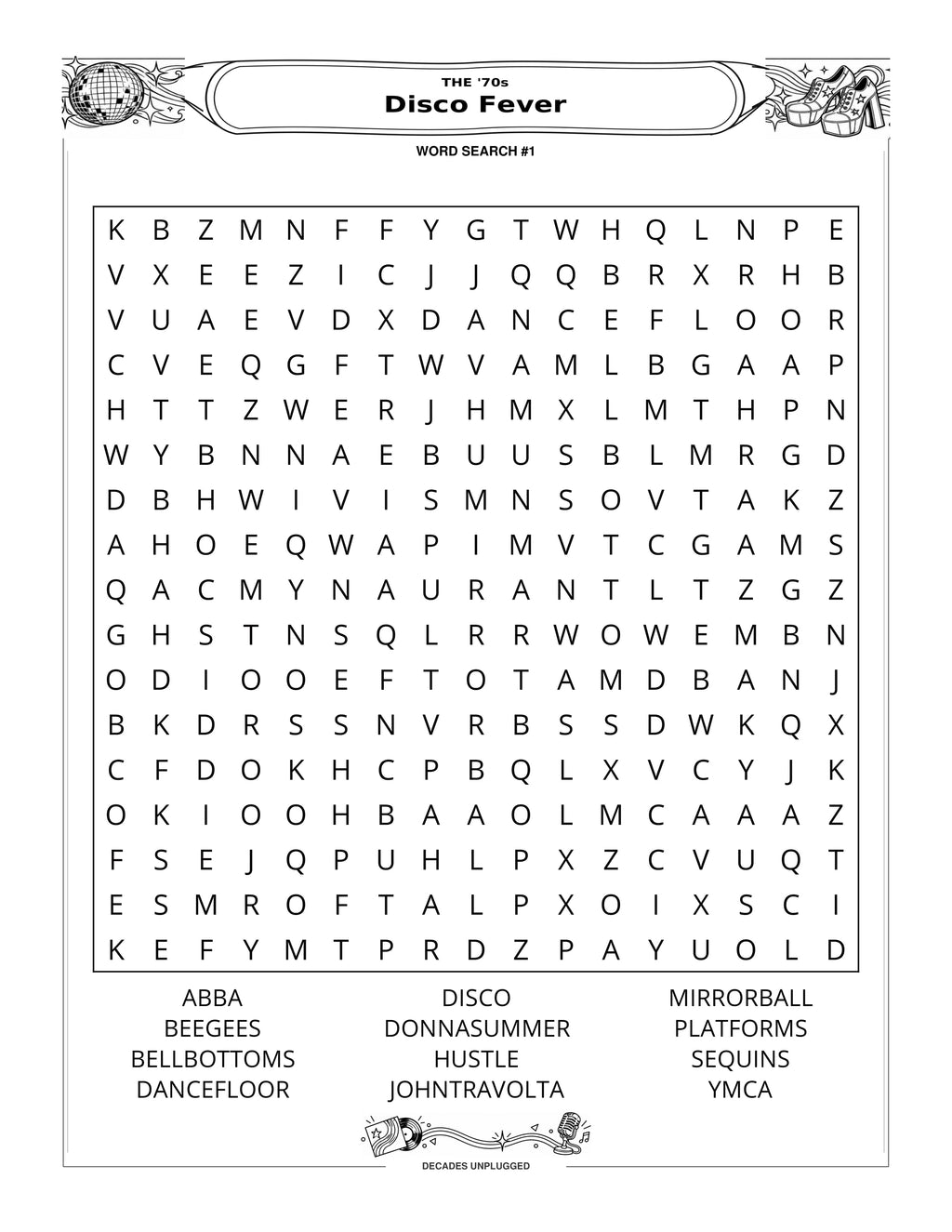 Decades Unplugged - Word Search