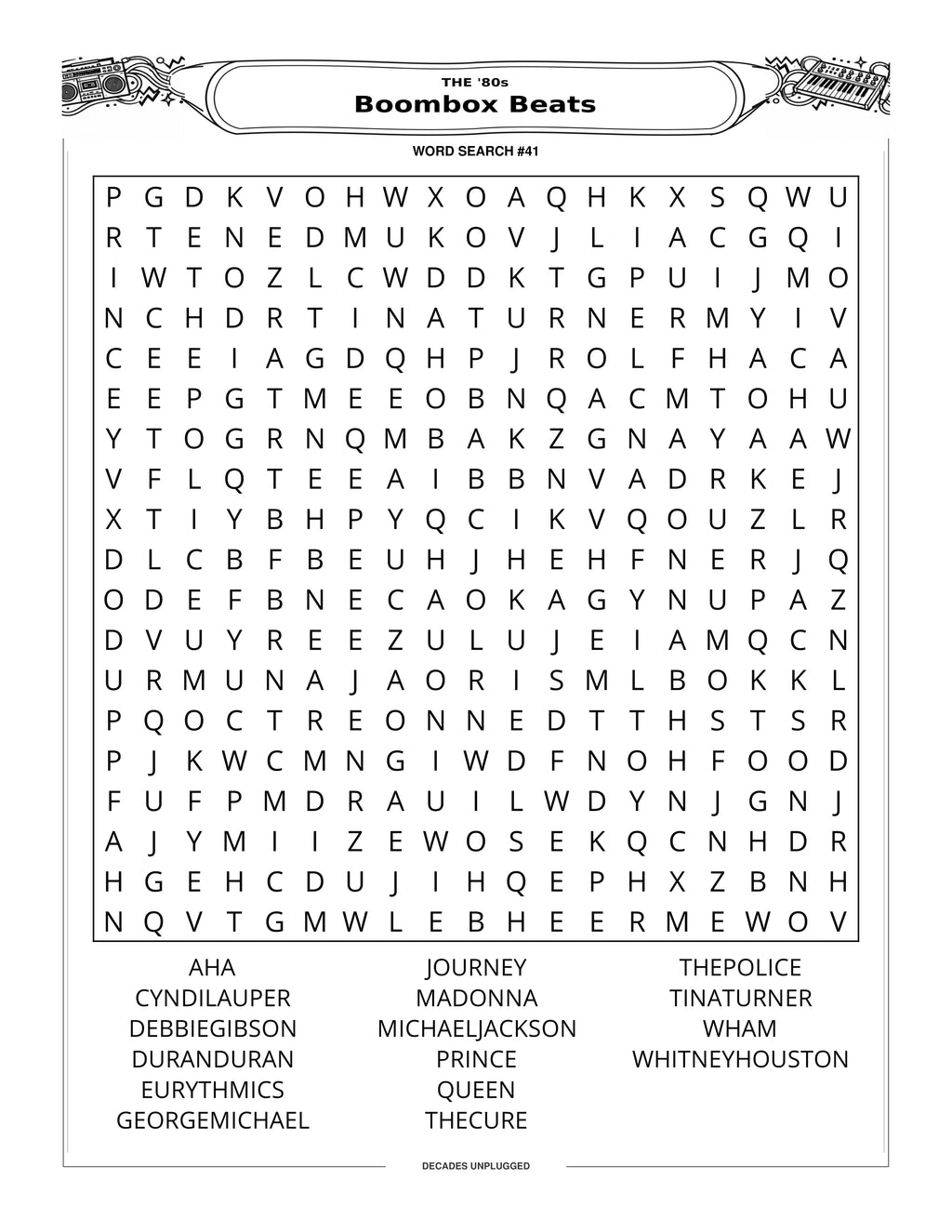 Decades Unplugged - Word Search