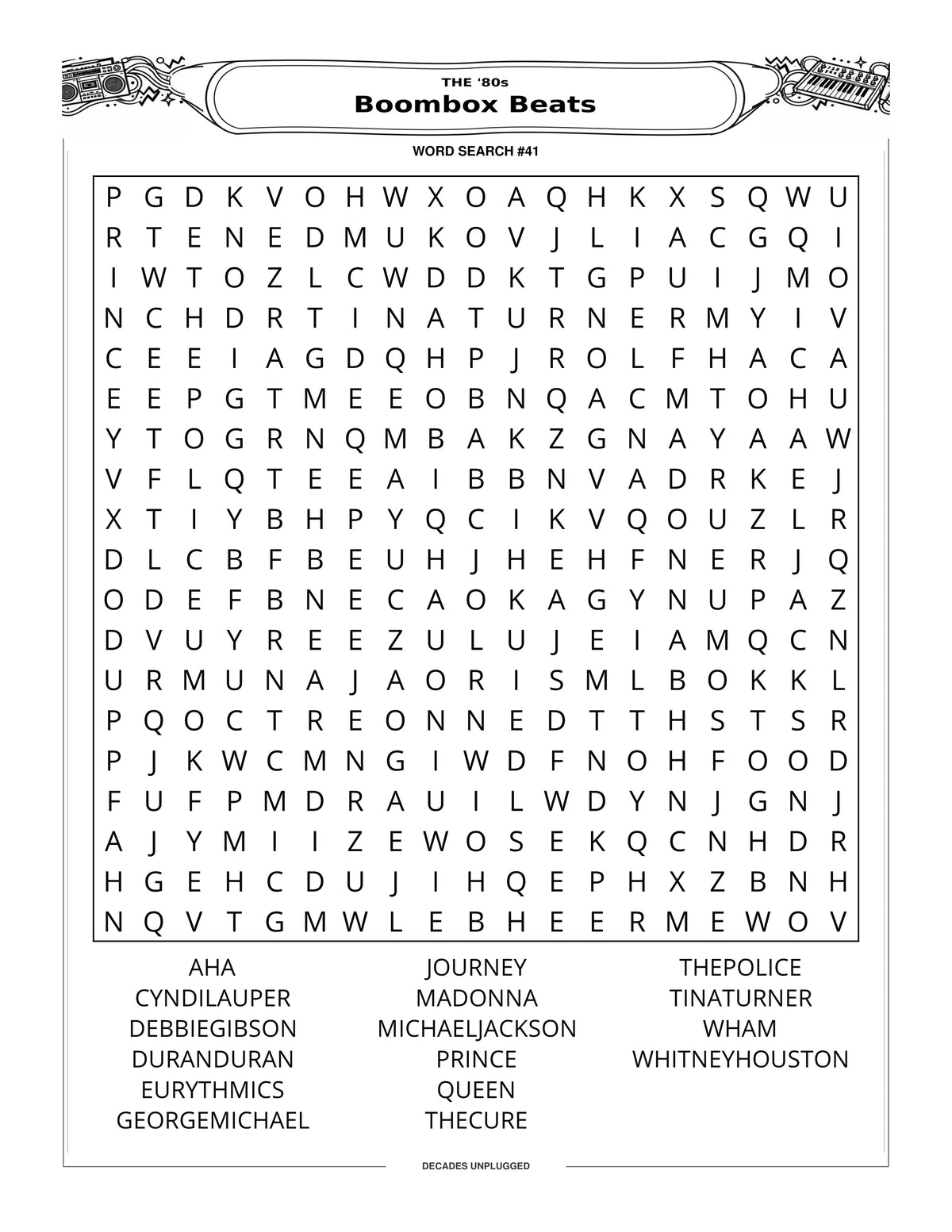 Decades Unplugged - Word Search