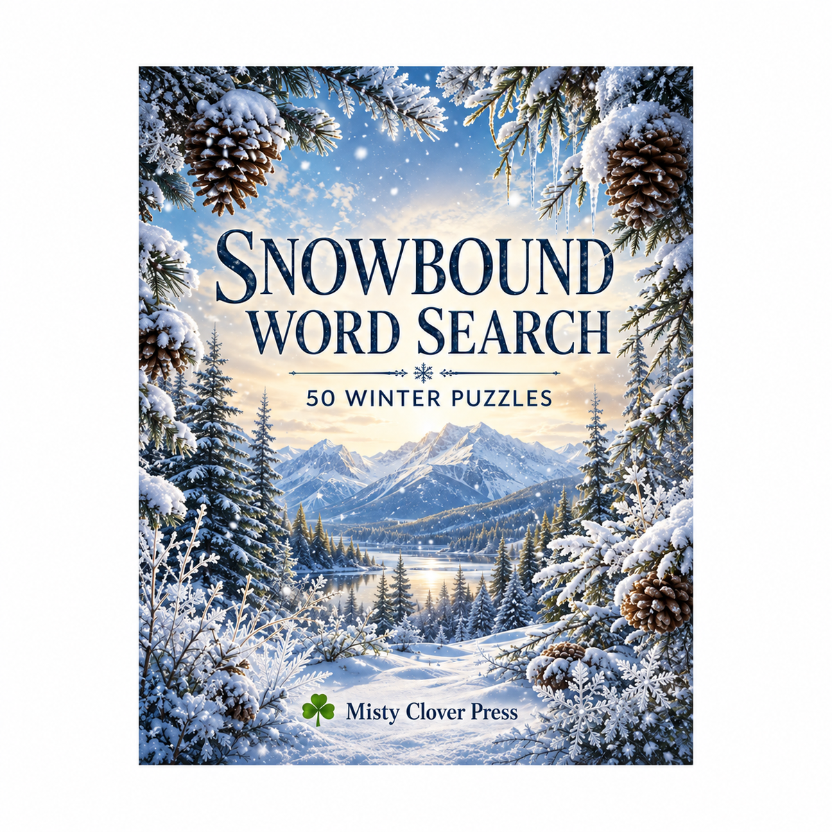 Snowbound Word Search Puzzle Book – 50 Winter Puzzles — Misty Clover Press cover